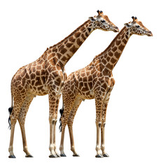 Naklejka premium Two giraffes standing together isolated on transparent background