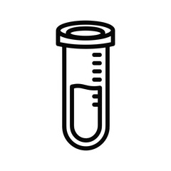 Simple black and white line icon illustration of a laboratory test tube containing a small amount of liquid, isolated on
