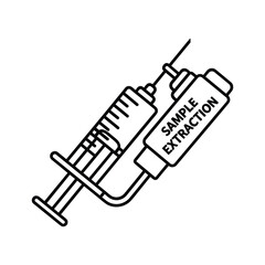 Outline icon of a syringe connected to a sample extraction cartridge for laboratory or medical procedure, isolated on