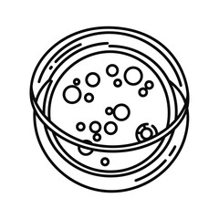 Outline icon of a petri dish containing various size circles representing bacteria or cell culture, isolated on