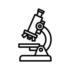 Simple black and white line art icon of a laboratory microscope for science and education isolated on