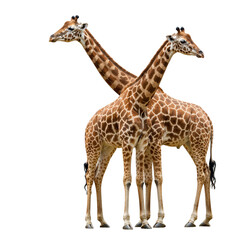 Obraz premium Two giraffes intertwined isolated on transparent background
