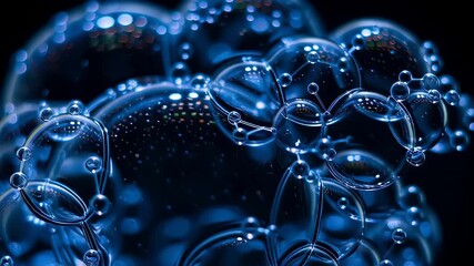 Macro view of abstract blue bubbles with glowing molecular structures, scientific concept - Powered by Adobe