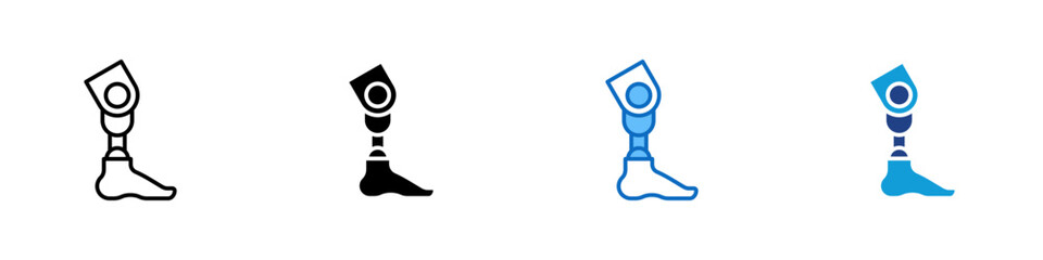 Prosthetics Development Multiple Style Icon Design Vector - mechanical artificial leg, representing engineered limb replacement and technological rehabilitation solutions