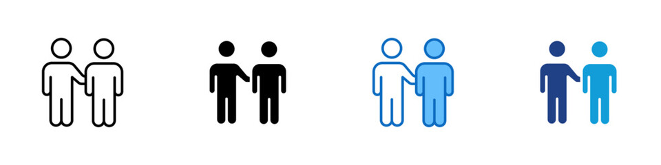Negotiation Multiple Style Icon Design Vector - two standing figures facing each other with one arm extended, representing agreement, discussion, and reaching mutual decisions