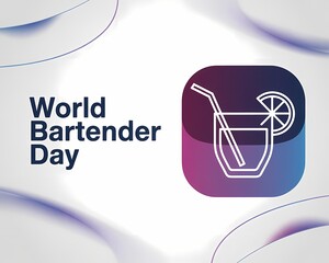 World bartender day celebration with cocktail glass icon and text