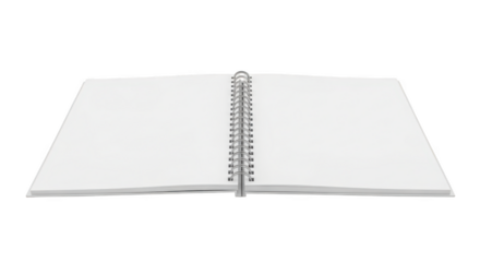 Open blank spiral bound notebook isolated on transparent background
