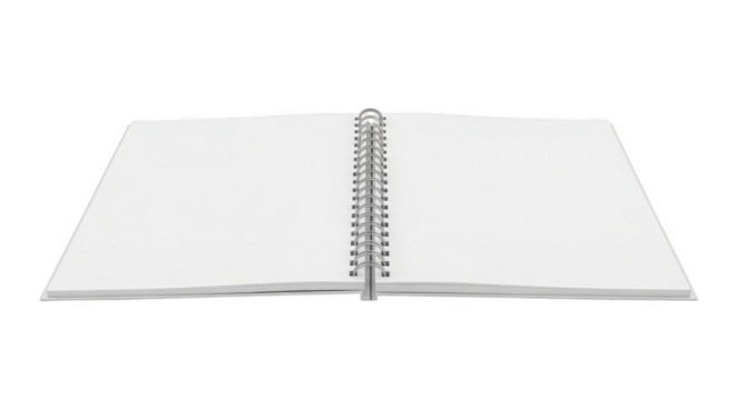 Open blank spiral bound notebook isolated on transparent background