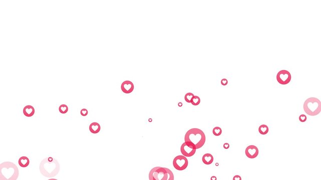 Design of explosions of red heart reactions in circular bubbles on a white background