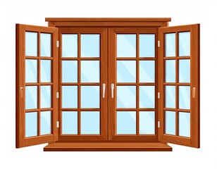 Open Brown Wooden Window with Panes