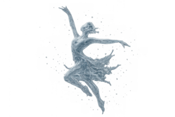 Abstract ice ballerina dancing, showing frozen water sculpture movement and grace, transparent background