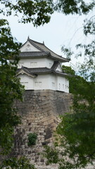 The old castle view which are located in the Osaka of the Japan
