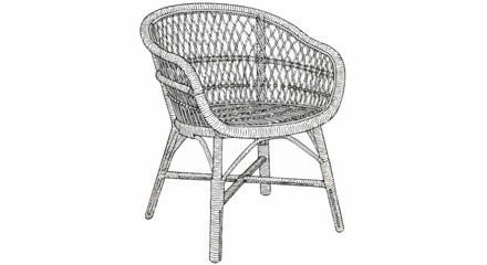 Elegant Woven Rattan Chair with Curved Back and Armrests.