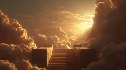 Majestic staircase ascending into the divine clouds at sunset.