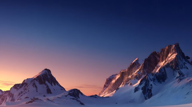 Majestic snowy mountain peaks illuminated by a vibrant sunrise glow.