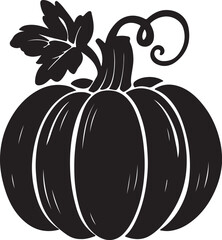 Pumpkin with leaves on black background illustration