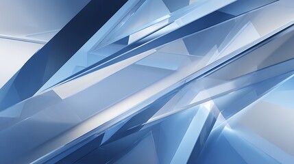 Futuristic Abstract Digital Art with Translucent Blue Geometric Shards and Crystal Panels in Motion for Tech Backgrounds and Creative Design