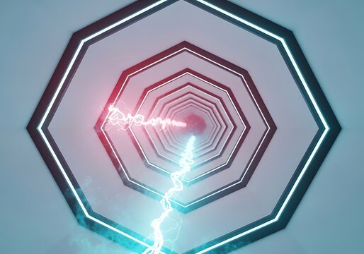 Octagonal Tunnel with Electric Discharge Effect, Futuristic Design