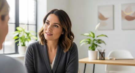 Woman doctor or therapist consulting a patient in a modern office. Healthcare professional giving advice. Medical consultation concept.