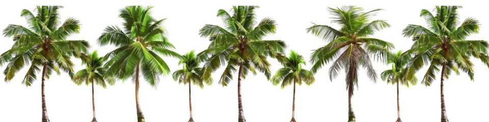 Naklejka premium Tropical Coconut Palm Trees Isolated on White Background Exotic Island Paradise Vacation Destination Flora Greenery Summer Holiday