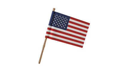 Small united states of america flag waving on a wooden stick isolated on transparent background