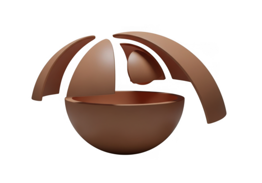 Deconstructed sphere with internal structure isolated on transparent background for design and art