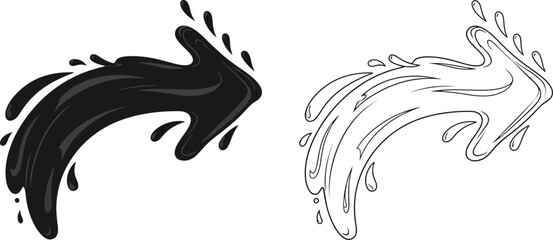 Stylized arrow designs a black splash and its white line art counterpart