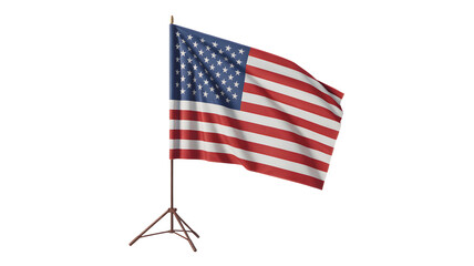 Waving american flag on a tripod stand isolated on transparent background representing patriotism and freedom