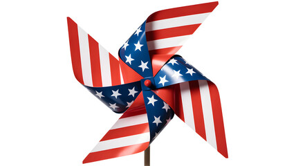 Patriotic american flag pinwheel toy spinning in the wind isolated on transparent background