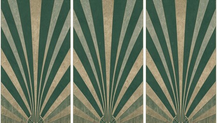 Art Deco Geometric Emerald & Gold Triptych &ndash; Luxury Symmetrical Sunburst Wall Art