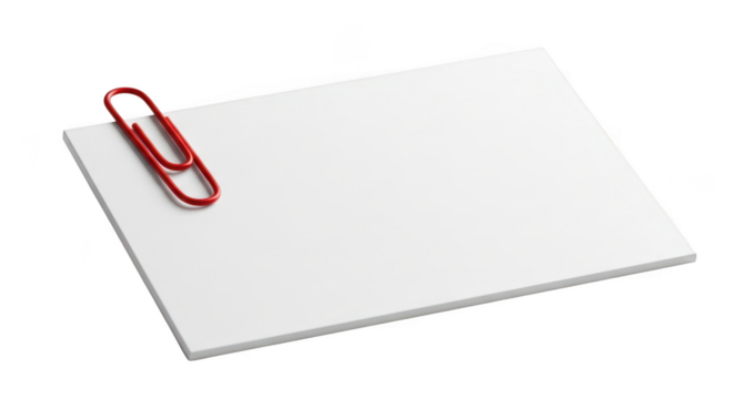 Red paperclip holding a stack of white paper notes isolated on transparent background