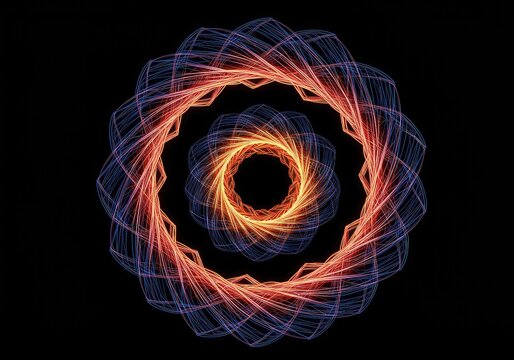 A mesmerizing digital rendering of an endless, twisting spiral shape forming a beautiful geometric vortex of complex, swirling lines and dynamic energy ,visual ,illustration ,form