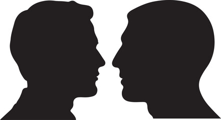 Two male head silhouettes facing each other on white background Vector