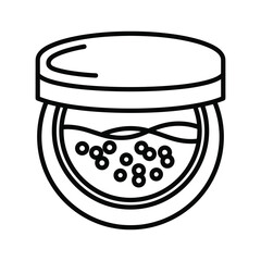 Outline icon of a cosmetic jar with loose powder or small beads inside, isolated on
