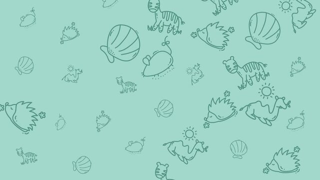 Features various sea shells, camels, hedgehogs, mice, and zebras. Ideal for nature themed designs or educational materials. Shell collection animal variety.
