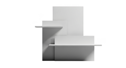 Modern white architectural model with shelves isolated on transparent background
