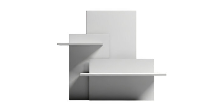 Modern white architectural model with shelves isolated on transparent background