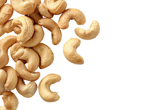 A pile of cashew nuts with a dark background