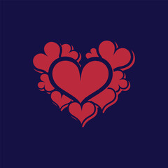 Stylized Red Heart Arrangement on Dark Blue