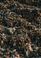 Abstract, chaotic background texture created by a large pile of mixed environmental waste and disposable refuse in a dump area ,waste material ,decay ,scrap