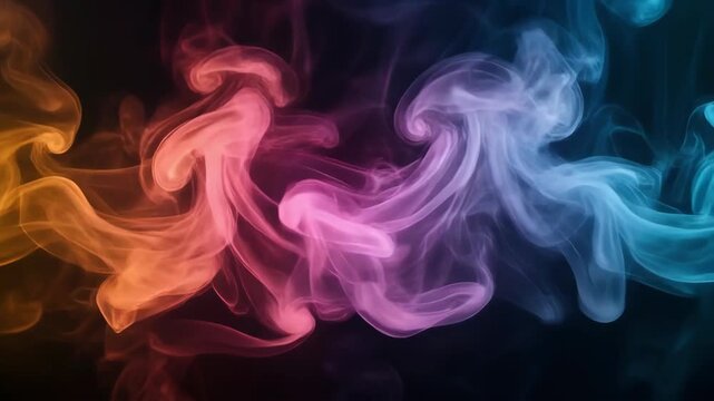 Colorful smoke plumes create mesmerizing abstract art on a dark background, showcasing flowing, dynamic patterns and textures.