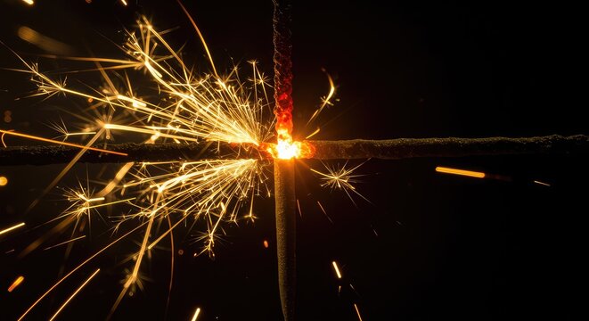 Abstract close-up of dazzling golden light trails and energetic embers from a festive celebration sparkler ,sparks ,firework ,gold