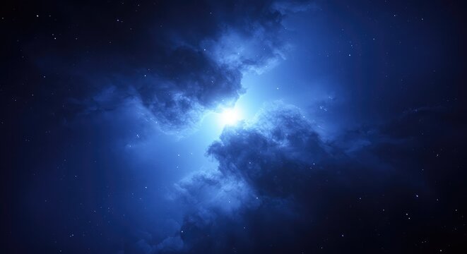 Abstract cosmic background with swirling ethereal light and deep indigo fog creating a sense of spiritual elevation and infinity ,mystical ,ethereal ,peaceful