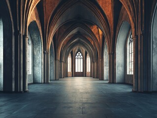 Fototapeta premium Arched Gothic Hall Interior