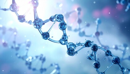digital DNA double helix glowing blue background molecular spheres rods futuristic genetics art --v 5 --ar 16:9