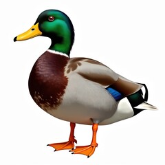 Obraz premium Vibrant colorful illustration presents male mallard duck. Head green chest brown, body gray. Duck illustration features distinctive plumage, stands against white background characteristic elements.