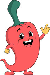 Cute Red Chili Pepper Character with Happy Expression in Fun Cartoon Illustration