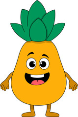 Cute Pineapple Character with Happy Expression in Fun Cartoon Illustration