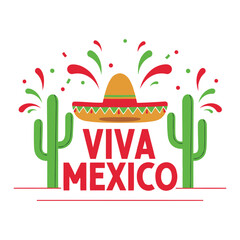 Festive cultural celebration graphic featuring traditional sombrero, vibrant confetti, and iconic cacti elements