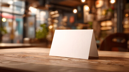 Blank table tent card displaying copy space in restaurant